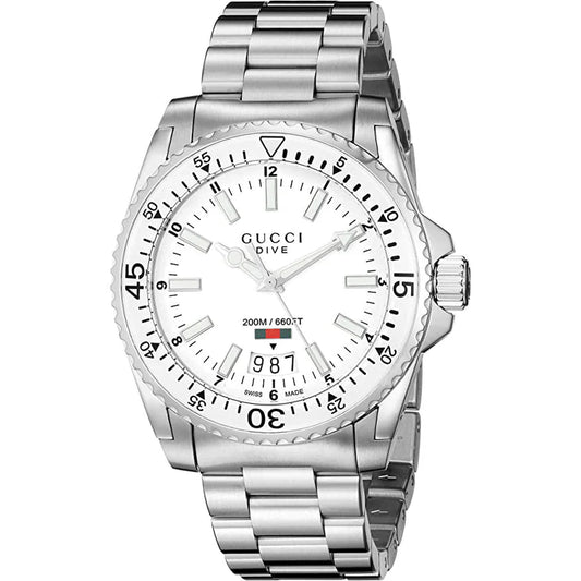 Gucci Dive Stainless Steel Bracelet White Dial Unisex Watch YA136302