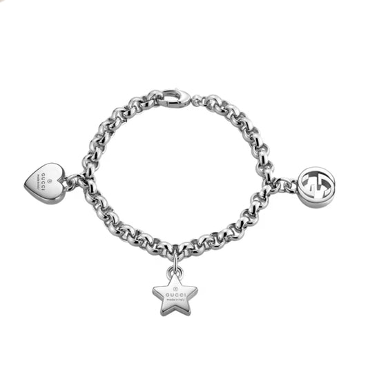 Gucci Trademark Sterling Silver Charm Bracelet