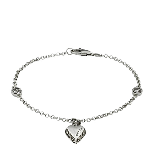 Gucci Interlocking G Heart Sterling Silver Bracelet