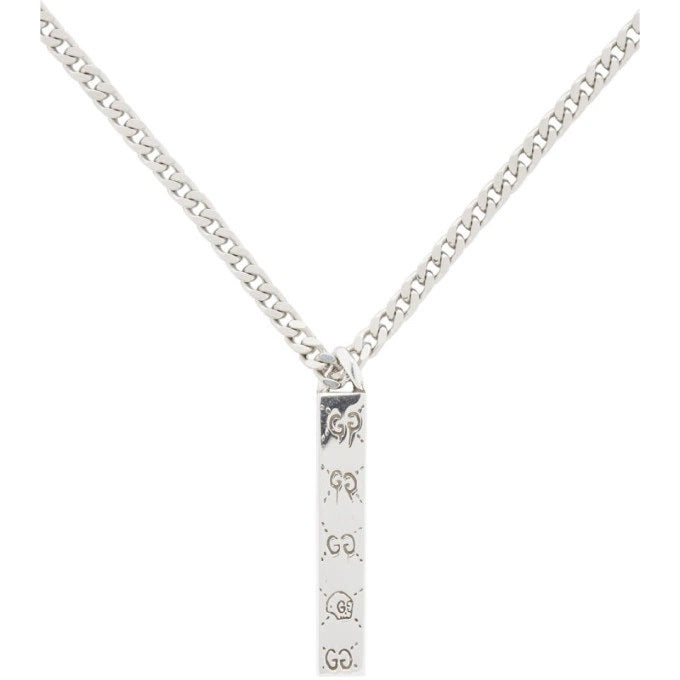 Gucci Unisex Sterling Silver Ghost Bar Necklace