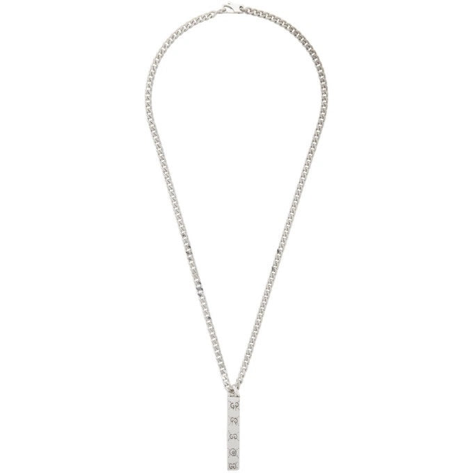 Gucci Unisex Sterling Silver Ghost Bar Necklace