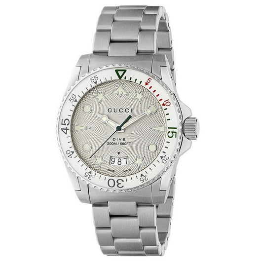 Gucci Dive Stainless Steel Bracelet White Dial Men's Watch YA136336